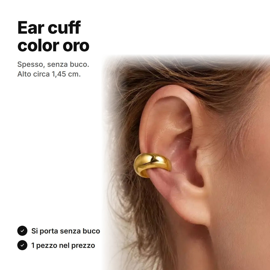Ear cuff color oro spesso sull'orecchio senza buco, alto circa 1,45 cm