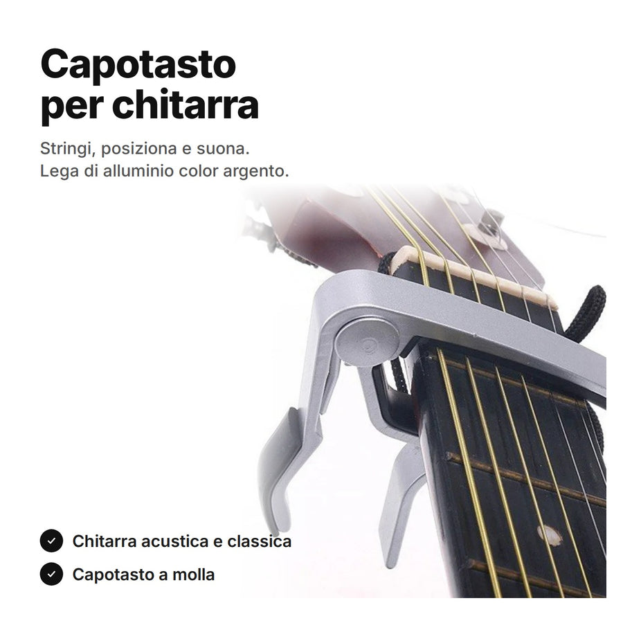 Capotasto per chitarra color argento a molla, per chitarra acustica e classica
