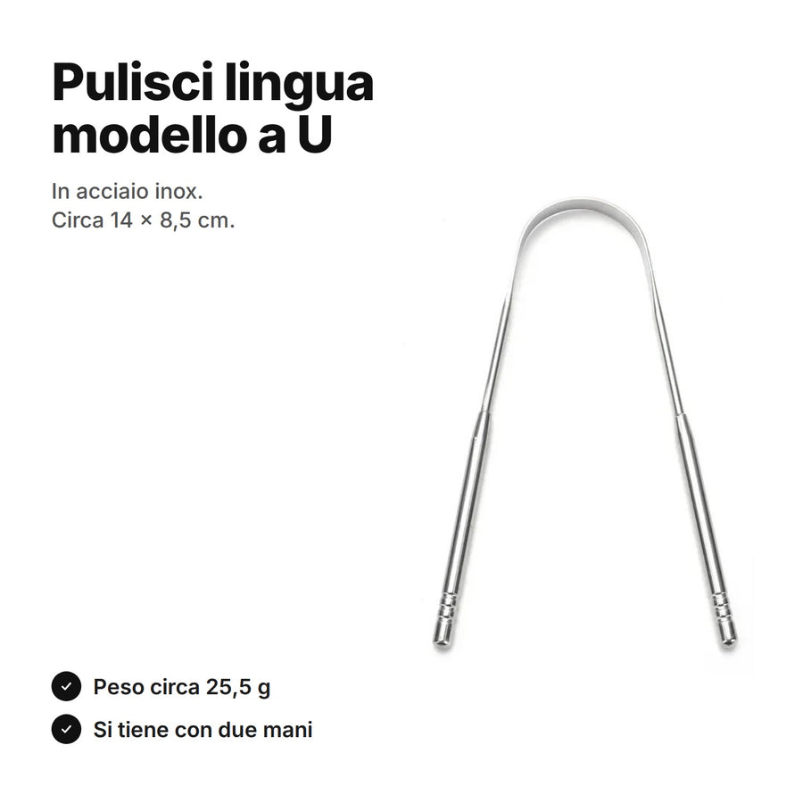 Pulisci lingua a U in acciaio inox, circa 14 × 8,5 cm e 25,5 g
