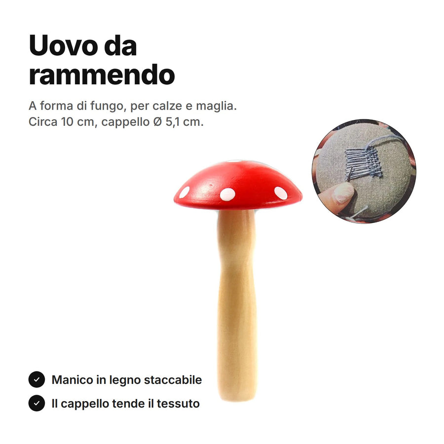 Uovo da rammendo a fungo in legno con cappello rosso a pois – circa 10 cm, cappello Ø circa 5,1 cm