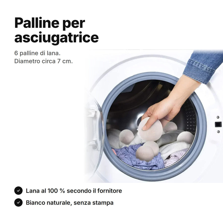 Palline per asciugatrice in lana, 6 palline bianco naturale per il cestello, diametro circa 7 cm