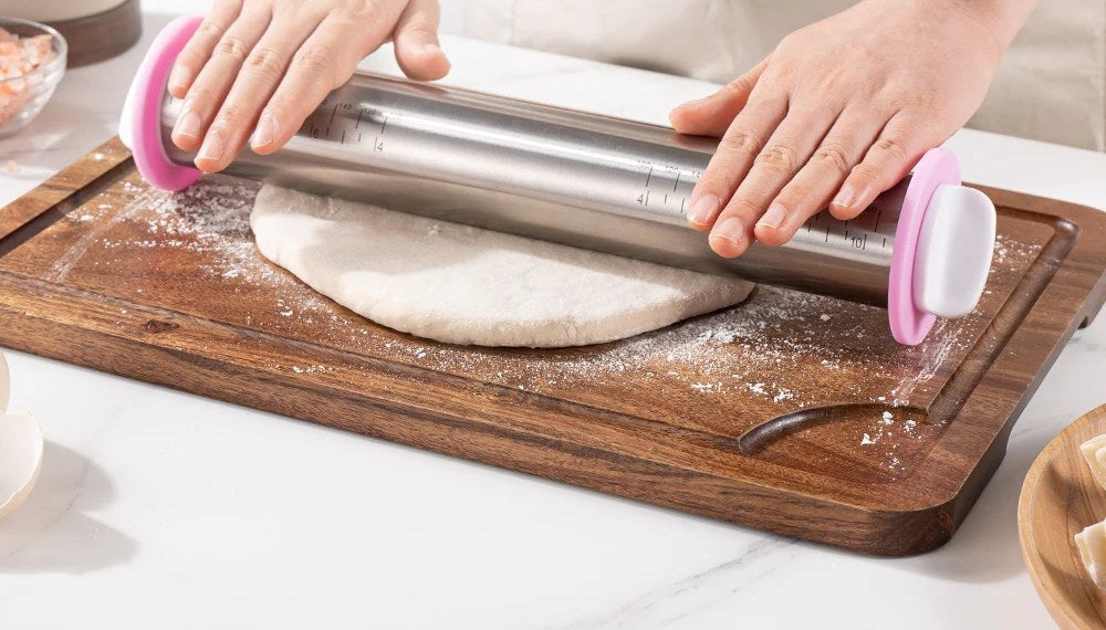 Mattarello con spessori in acciaio inox con anelli colorati