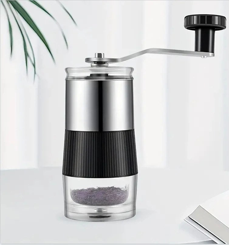 Macinacaffè manuale con macina in ceramica e contenitore trasparente