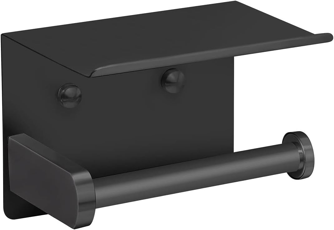Porta rotolo carta igienica con mensola in acciaio inox nero