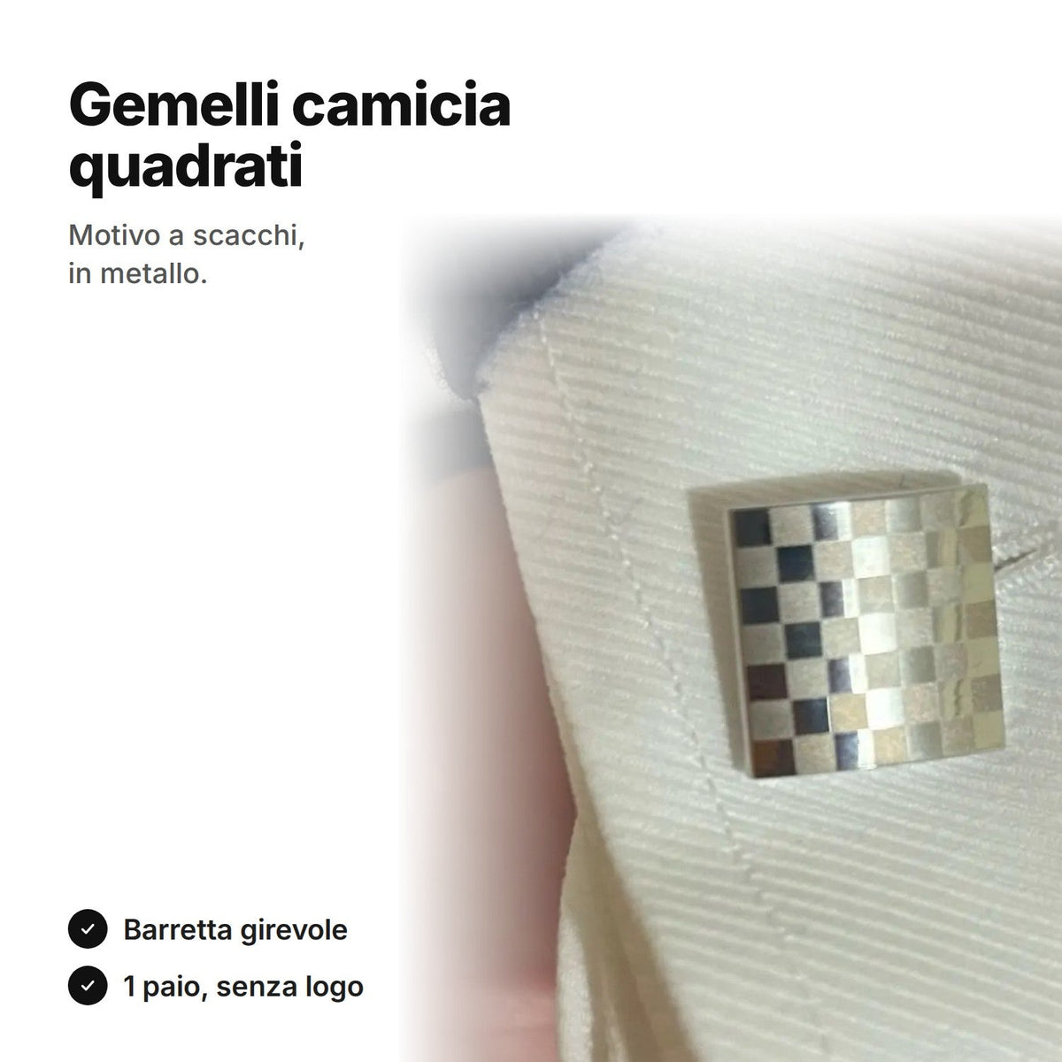 Gemelli da camicia quadrati con motivo a scacchi