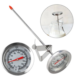 Termometro per dolci con quadrante 0–200 °C, lunga sonda in acciaio inox e clip