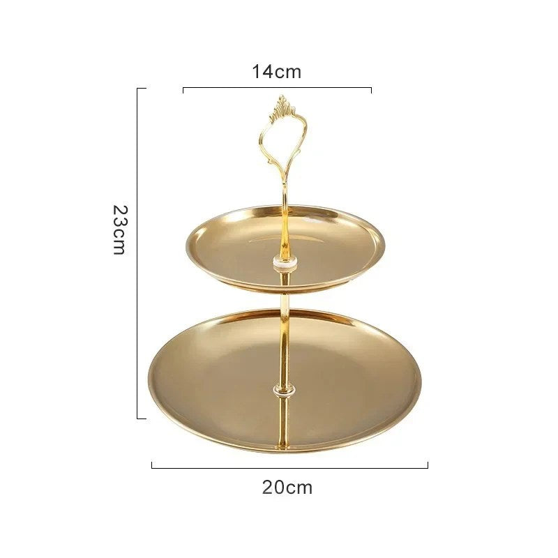 Misure dell'alzatina secondo il fornitore: alta circa 23 cm, piatto superiore Ø 14 cm e piatto inferiore Ø 20 cm