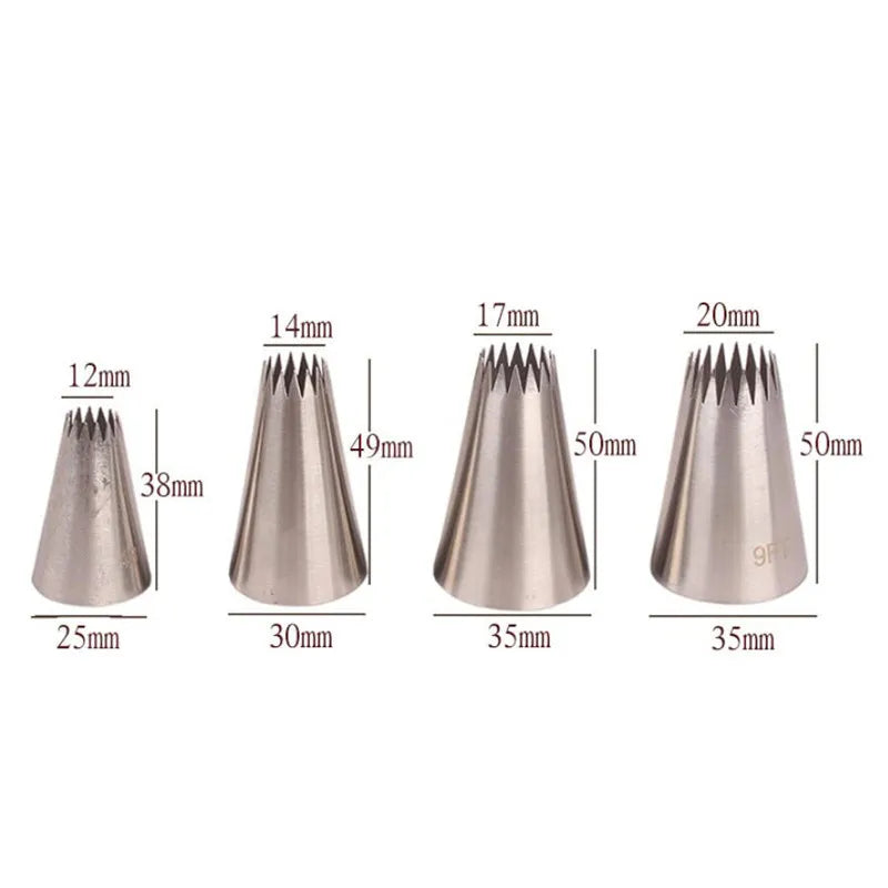 Misure dei beccucci: apertura 12, 14, 17 e 20 mm, altezza 38–50 mm e diametro alla base 25–35 mm