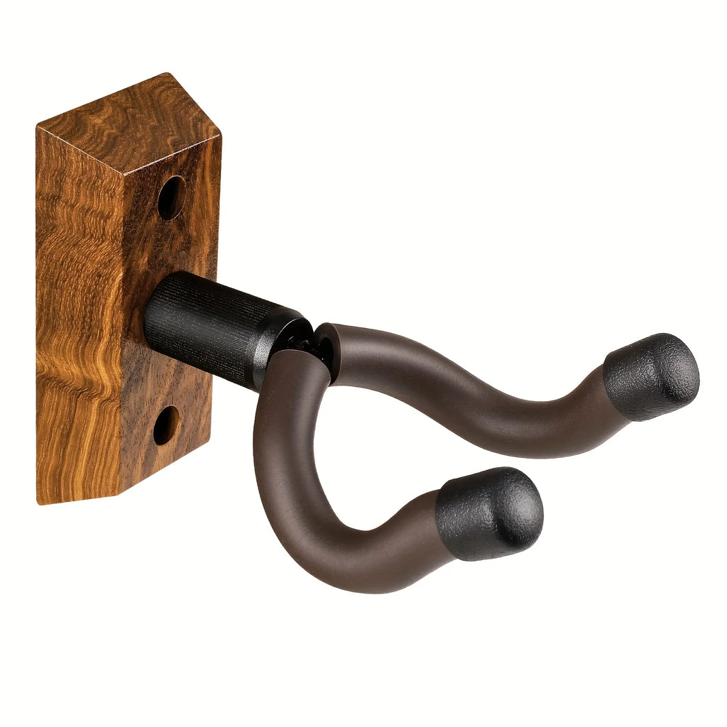 Porta chitarra di lato: base in legno, perno nero girevole e gancio a U rivestito