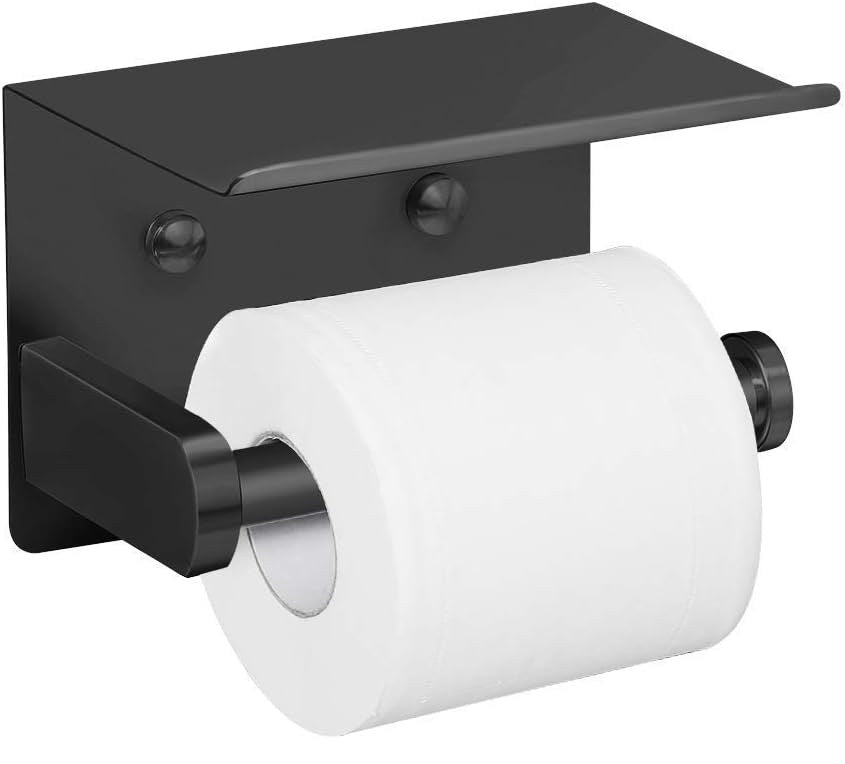 Il porta rotolo con un rotolo di carta igienica sul braccio e la mensola sopra
