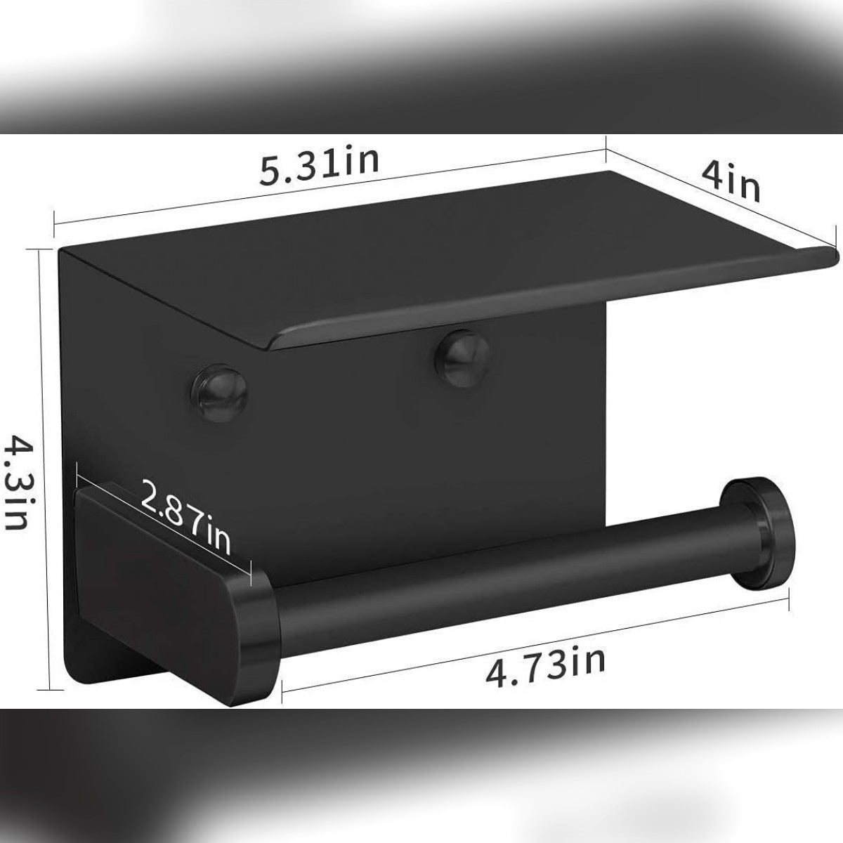 Misure del porta rotolo: 5,31 × 4 × 4,3 pollici, cioè circa 13,5 × 10,2 × 10,9 cm, e il braccio 4,73 pollici, circa 12 cm