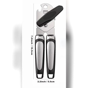 Apriscatole manuale con manopola visto di fronte – lungo circa 19,5 cm e largo 5,5 cm