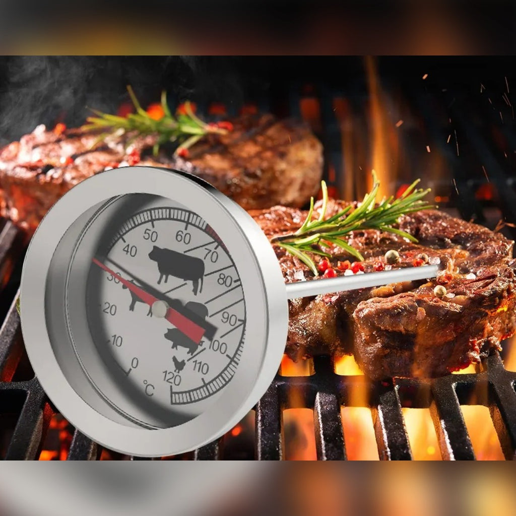 Termometro per carne e bistecche sulla griglia, quadrante con scala 0–120 °C