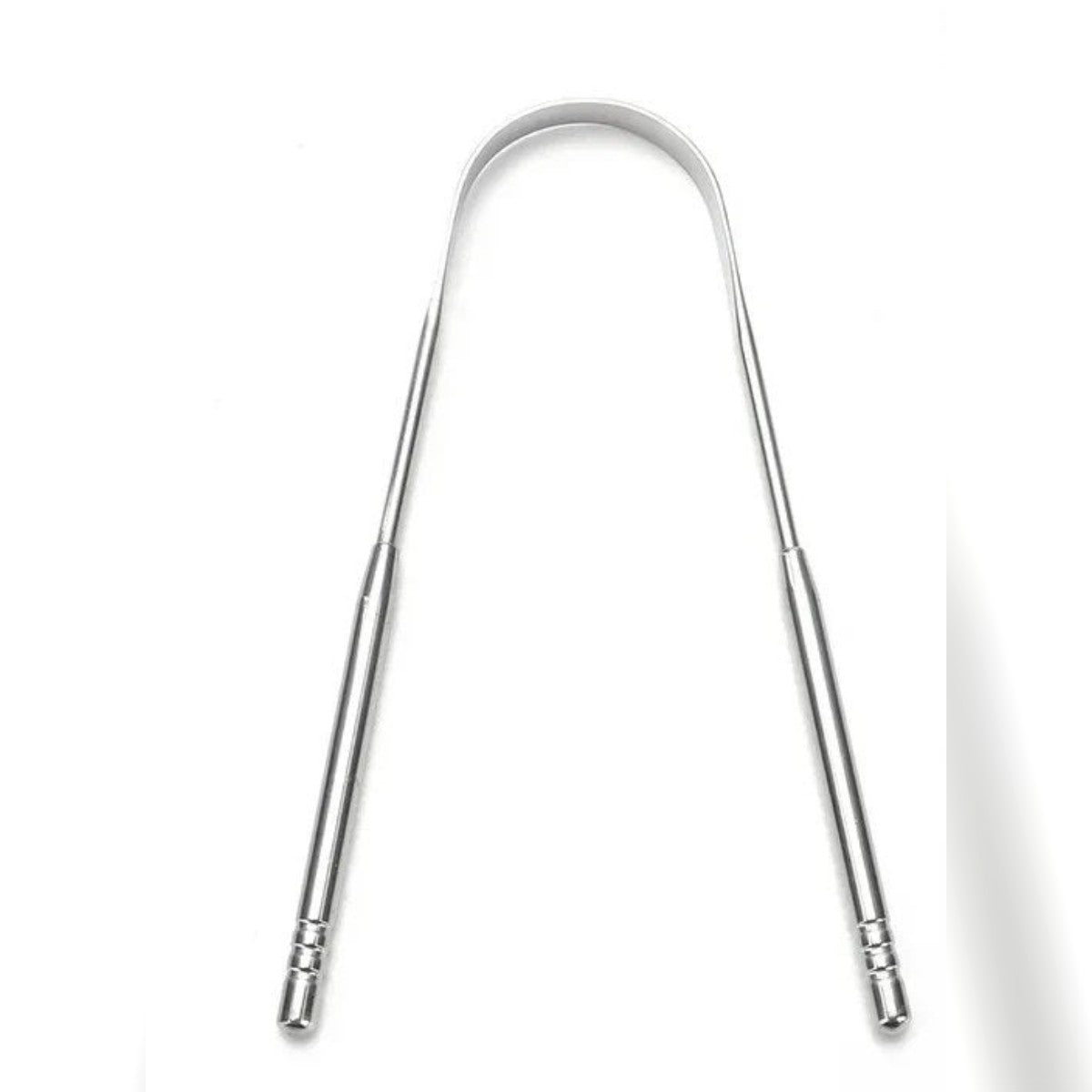 Pulisci lingua a U in acciaio inox su sfondo bianco
