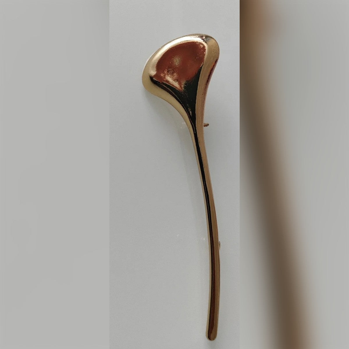 Foto di un cliente: la spilla color oro su sfondo chiaro
