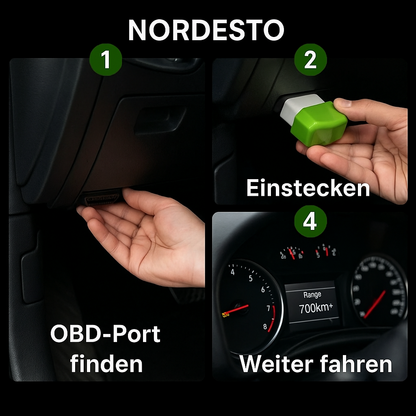 Drei Schritte zur Installation des NORDESTO OBD Kraftstoffsparers