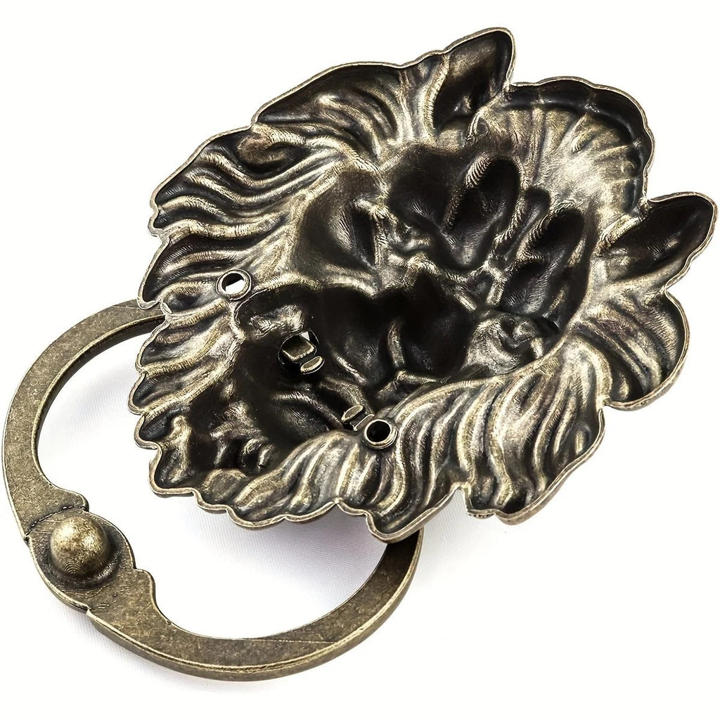 Il retro del battiporta con i due fori per le viti e i due perni dell'anello