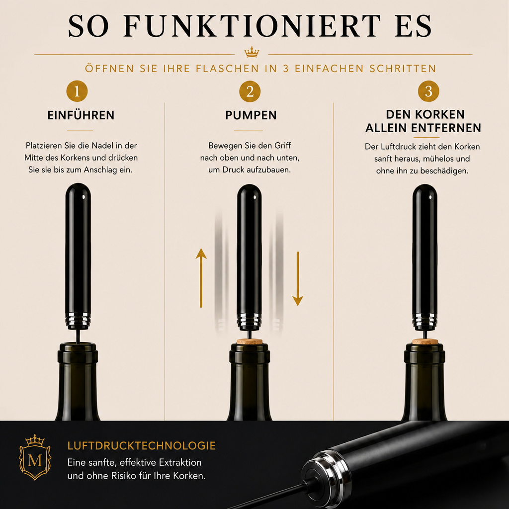 So funktioniert der NORDESTO Korkenzieher in 3 Schritten
