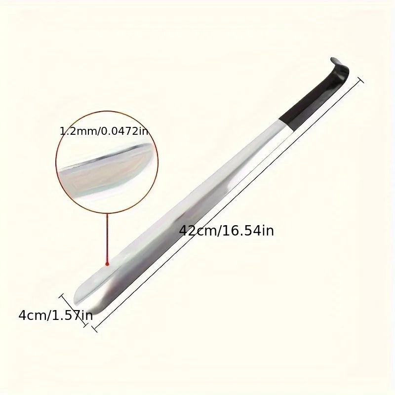 Misure del calzascarpe: 42 cm di lunghezza, paletta larga 4 cm, lamiera spessa 1,2 mm