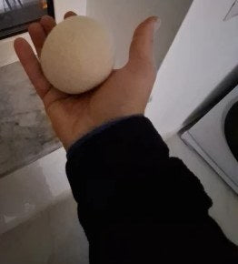 Foto di un cliente: una pallina per asciugatrice sul palmo della mano