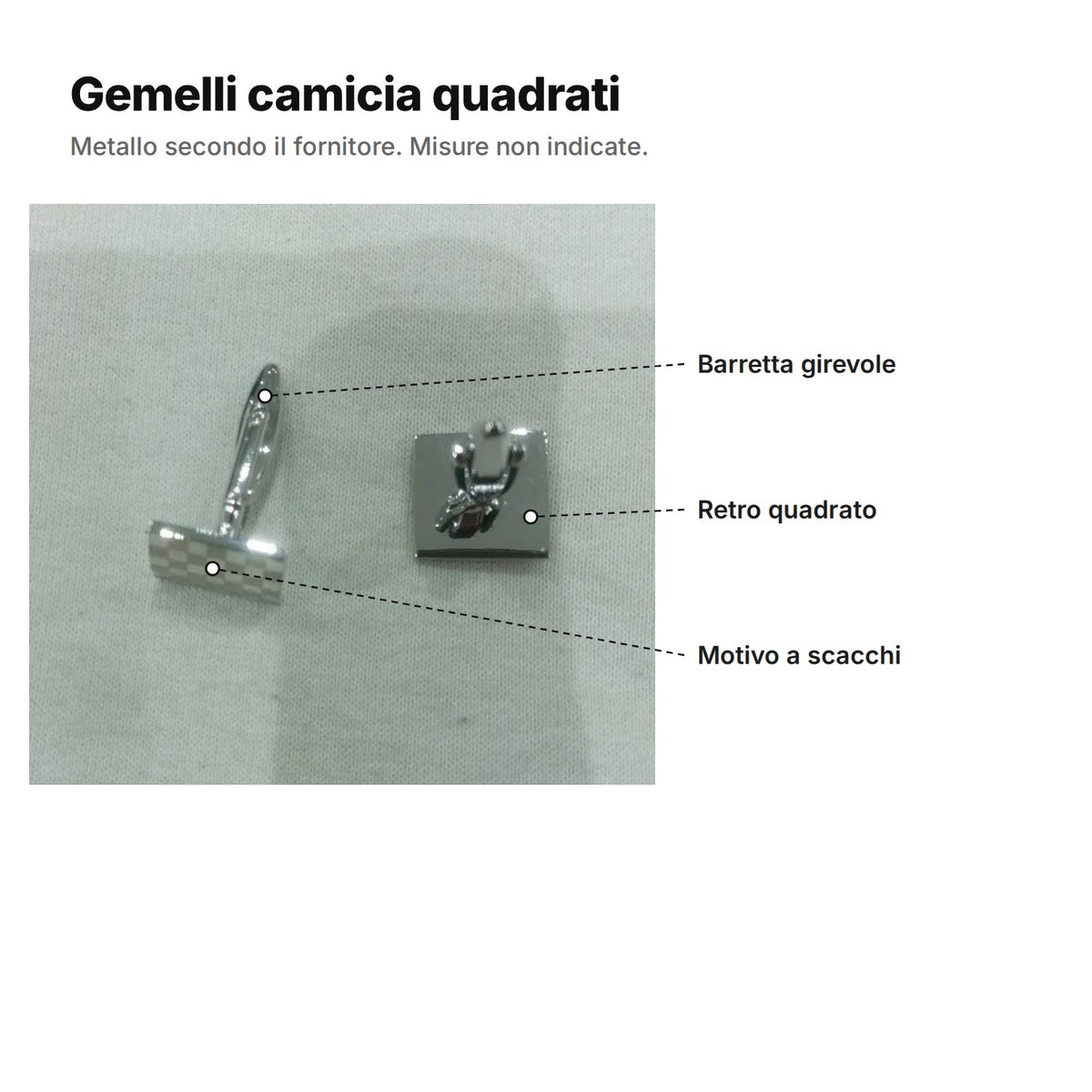 Gemelli camicia quadrati spiegati: barretta girevole, retro quadrato e motivo a scacchi