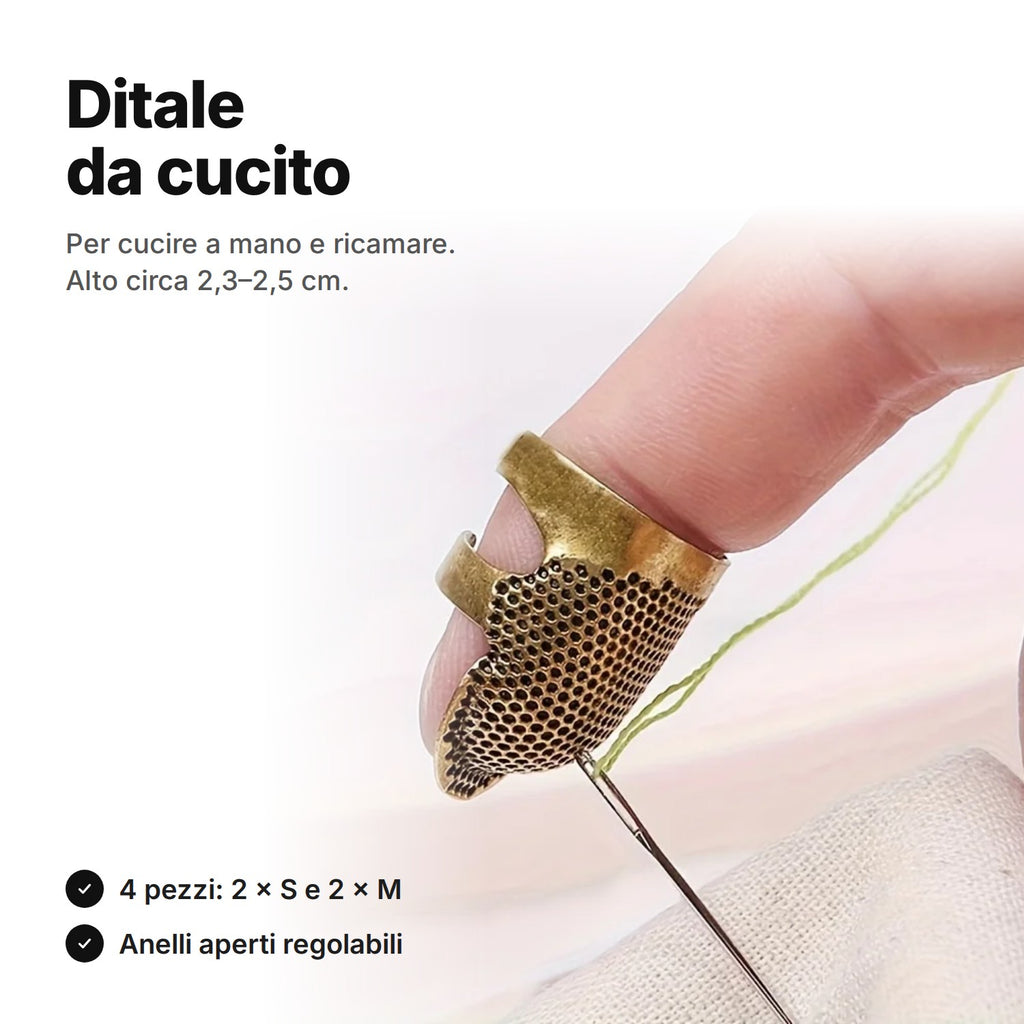 Ditale da cucito regolabile: 4 ditali in metallo, due taglia S e due taglia M
