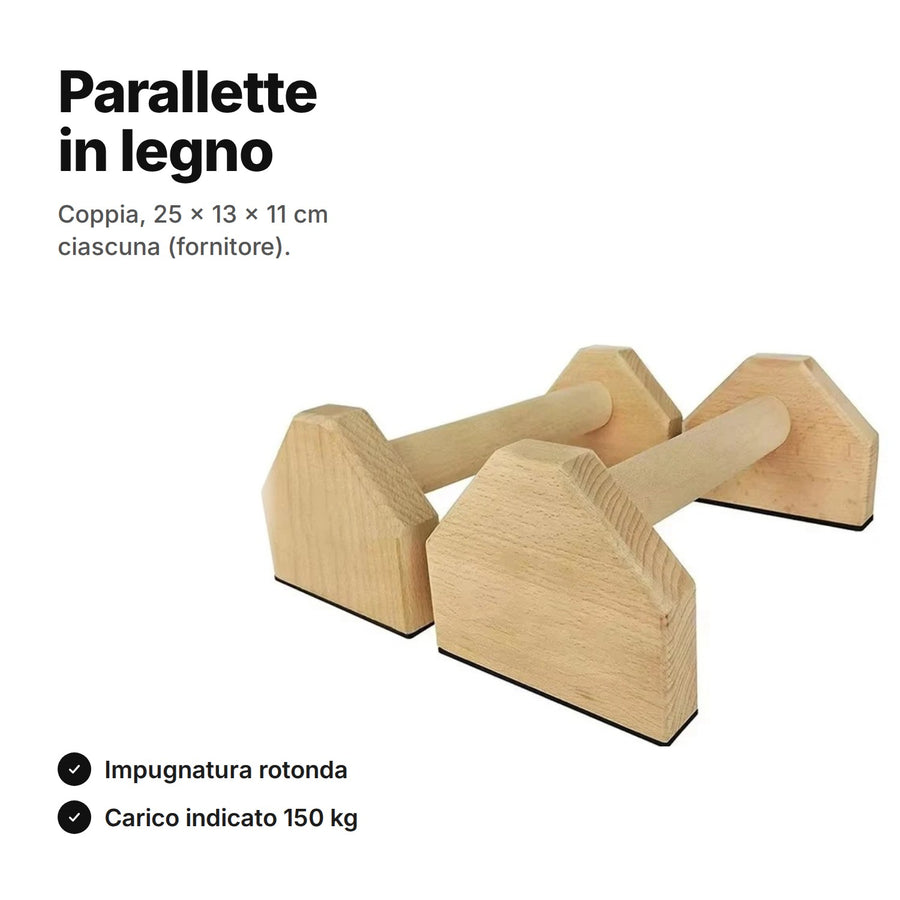 Parallette in legno – coppia, 25 × 13 × 11 cm ciascuna secondo il fornitore, impugnatura rotonda