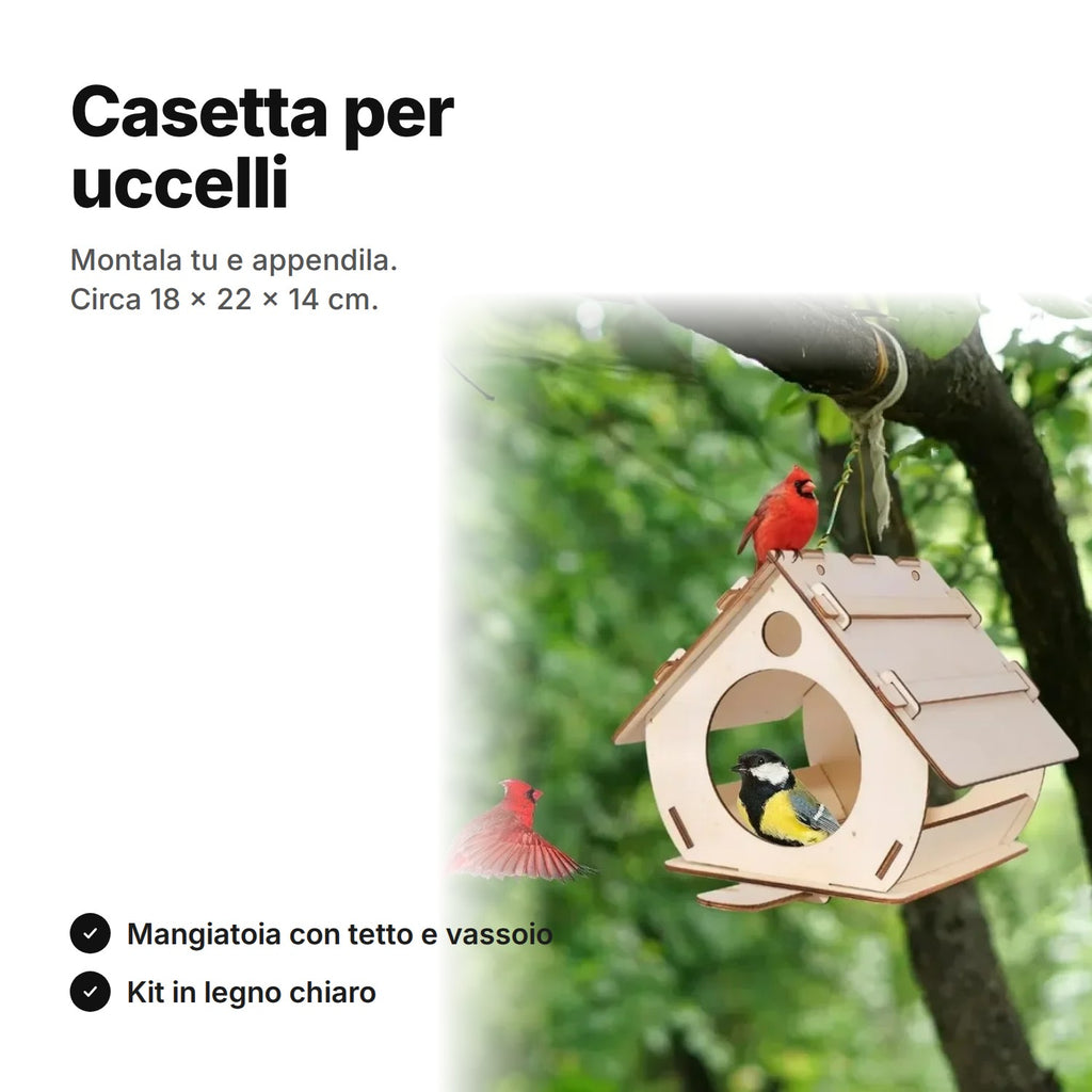 Casetta per uccelli in legno da appendere, mangiatoia in kit di circa 18 × 22 × 14 cm