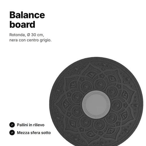 Balance board rotonda – diametro 30 cm, nera con centro grigio e pallini in rilievo