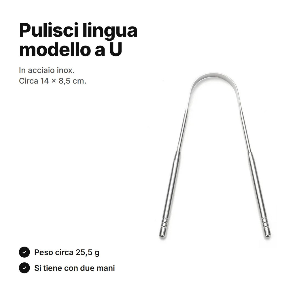 Pulisci lingua a U in acciaio inox, circa 14 × 8,5 cm e 25,5 g