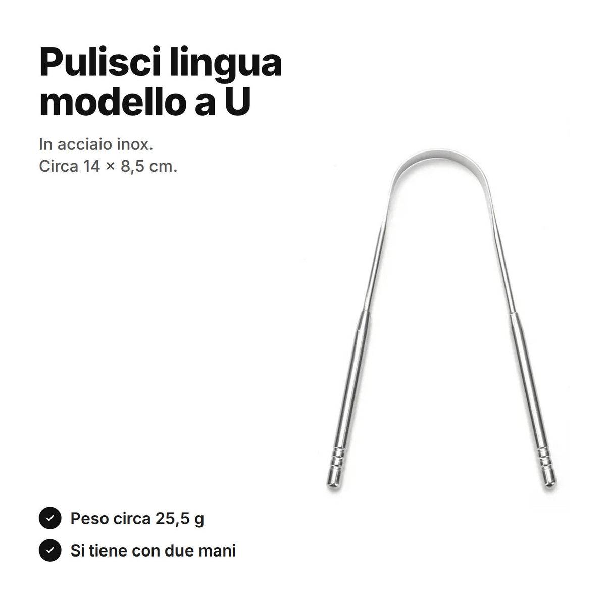 Pulisci lingua a U in acciaio inox, circa 14 × 8,5 cm e 25,5 g