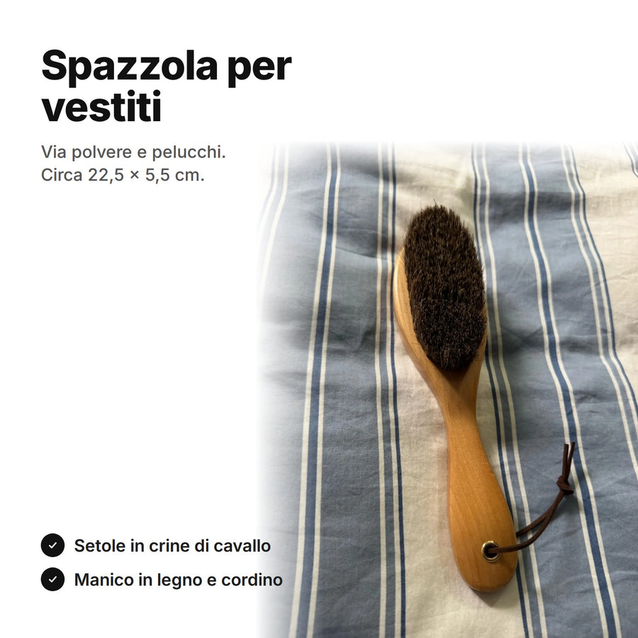 Spazzola per vestiti in crine di cavallo con manico in legno e cordino, circa 22,5 × 5,5 cm