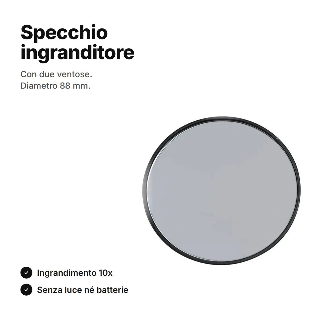 Specchio ingranditore con ventosa, bordo nero, diametro 88 mm