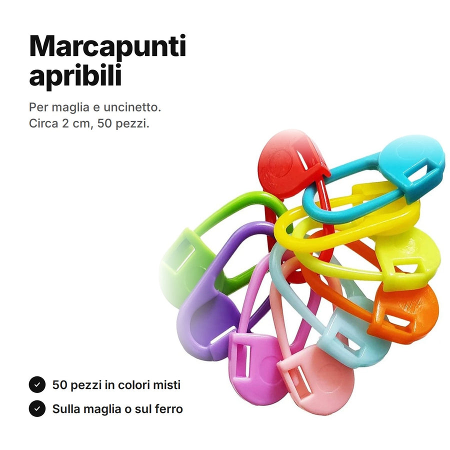 Marcapunti apribili: 50 pezzi in colori misti, lunghi circa 2 cm, per maglia e uncinetto
