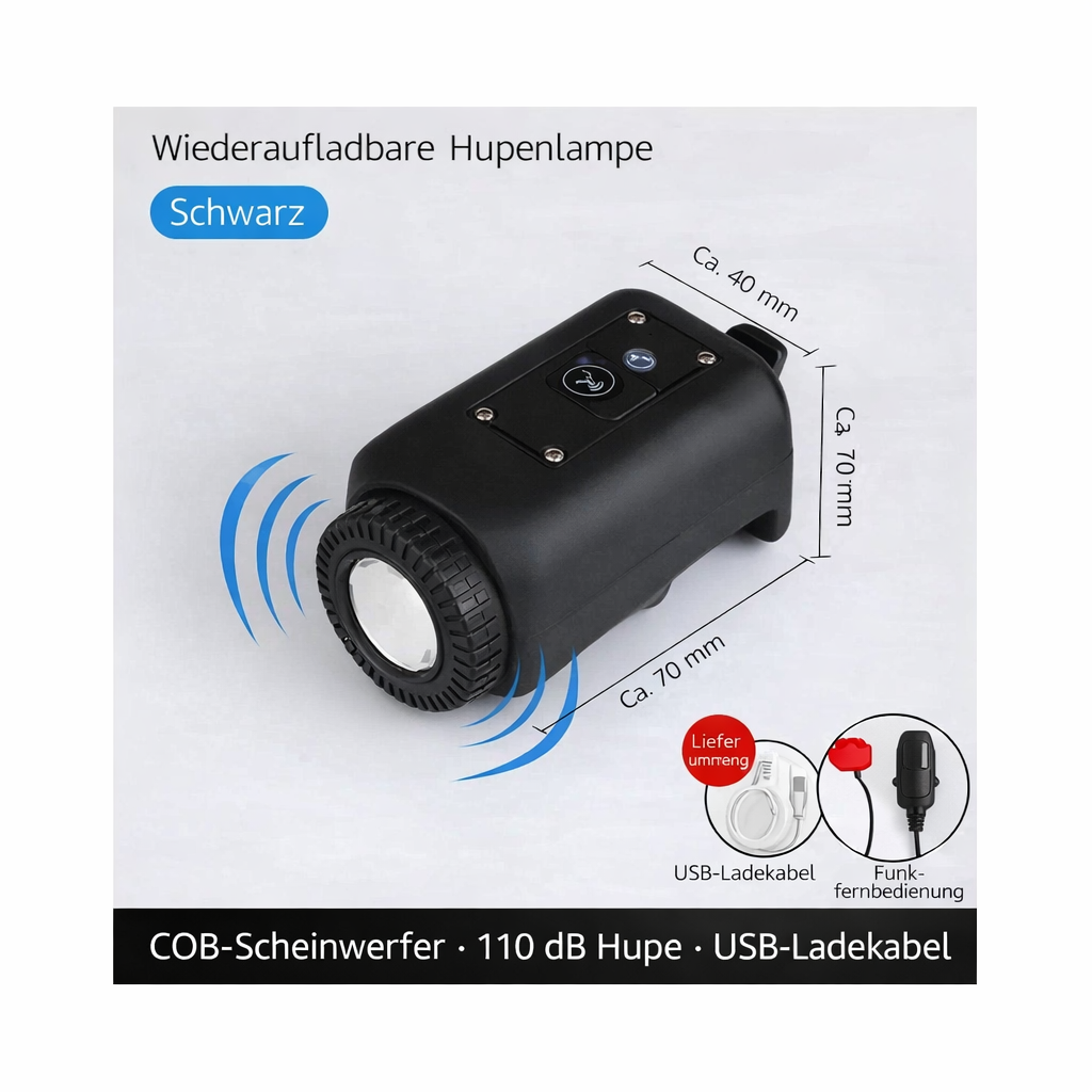 Wiederaufladbare Hupenlampe Schwarz