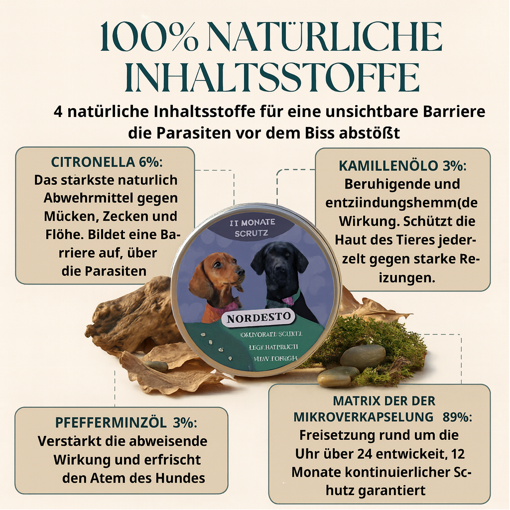 NORDESTO Anti-Floh-Anhänger — 12 Monate natürlicher Schutz für Hunde